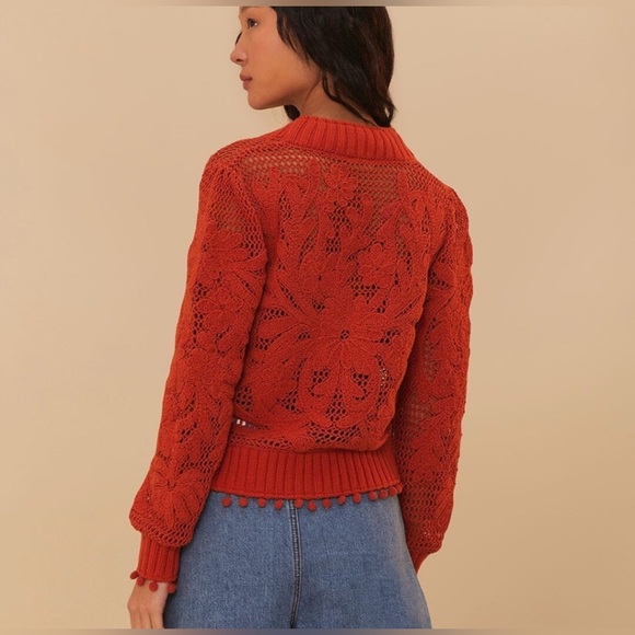 FARM Rio Red Crochet Knit Cardigan - Picture 4 of 10